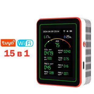 Детектор монитор качества воздуха Tuya WiFi 15-в-1 с TFT-дисплеем Анализатор с управлением через приложение Белый 117211 фото