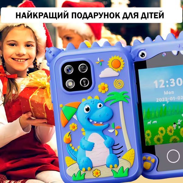 Детский музыкальный смартфон игрушка Интерактивный сенсорный телефон Динозавр Синий 116899 фото