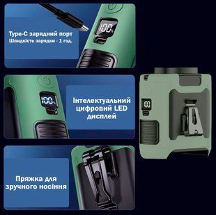 Вентилятор портативный 3в1 с фонариком и повербанком 10000 мАч Универсальный Зеленый 116383 фото