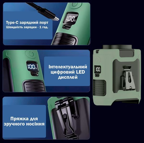 Вентилятор портативний 3в1 з ліхтариком і повербанком 10000 мАг Універсальний Зелений 116383 фото