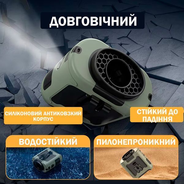 Вентилятор портативний 3в1 з ліхтариком і повербанком 10000 мАг Універсальний Зелений 116383 фото