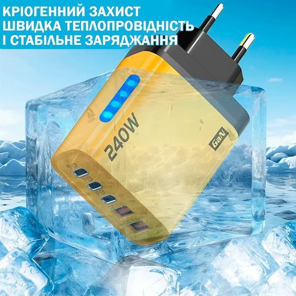 Сетевое зарядное устройство 5в1 USB-C GaN 240W с 3PD и 2QC3.0 Желтый 117505 фото