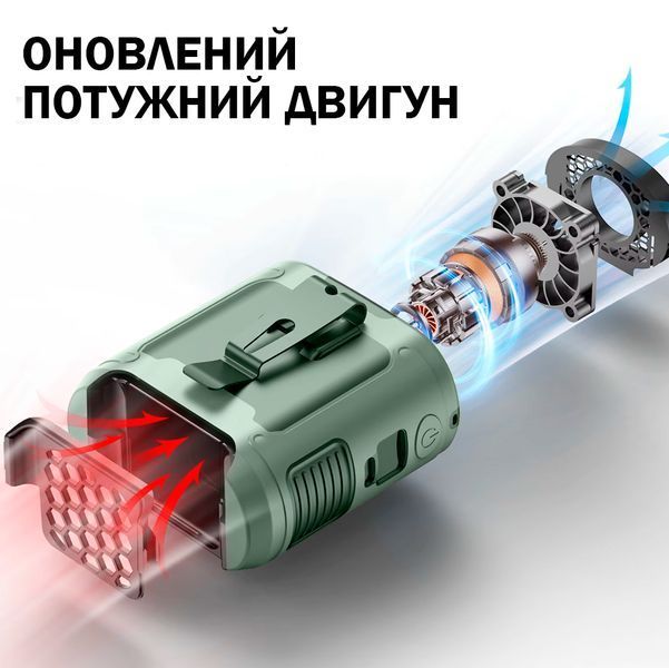Вентилятор портативний 3в1 з ліхтариком і повербанком 10000 мАг Універсальний Зелений 116383 фото