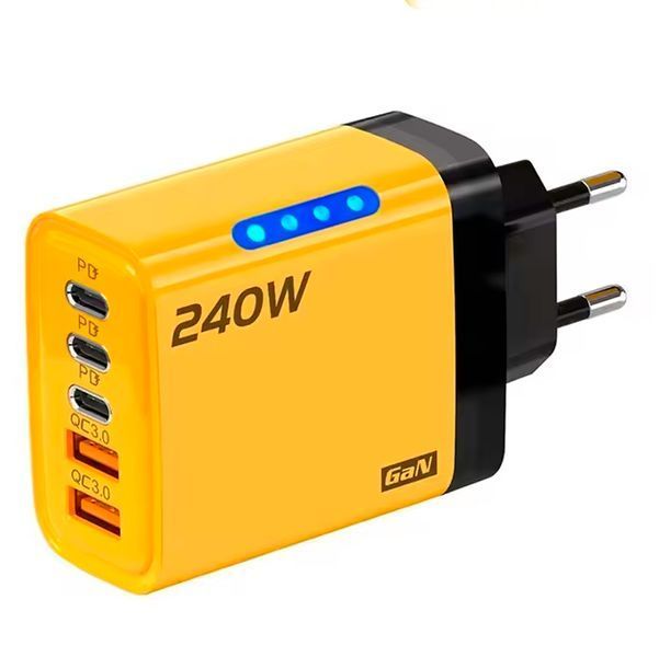 Сетевое зарядное устройство 5в1 USB-C GaN 240W с 3PD и 2QC3.0 Желтый 117505 фото