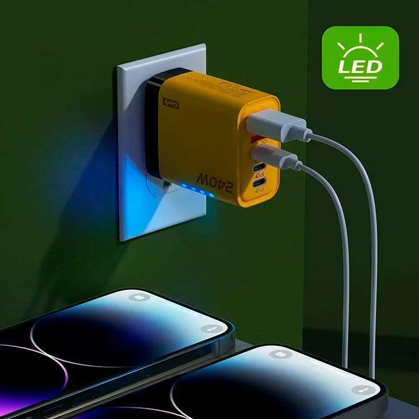 Сетевое зарядное устройство 5в1 USB-C GaN 240W с 3PD и 2QC3.0 Желтый 117505 фото