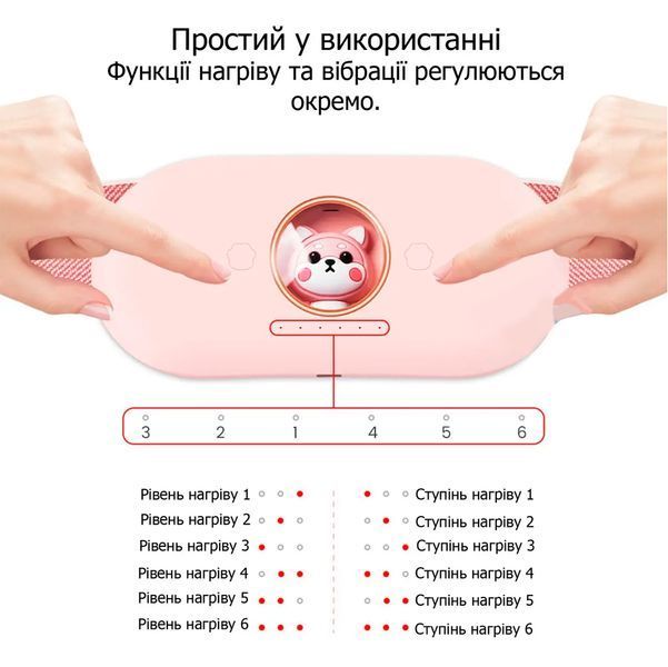 Вібраційний масажер Тепловий пояс для живота Грілка для полегшення періодичного болю Рожевий 117566 фото