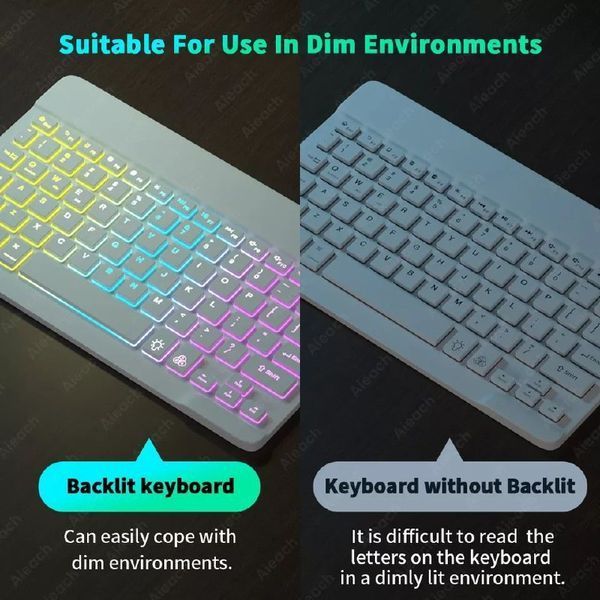 Универсальная беспроводная Bluetooth клавиатура + мышка с RGB подсветкой 25х15см Белая Кл-м-Б фото