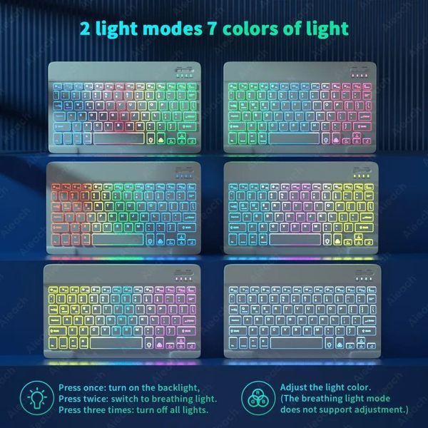 Универсальная беспроводная Bluetooth клавиатура + мышка с RGB подсветкой 25х15см Белая Кл-м-Б фото