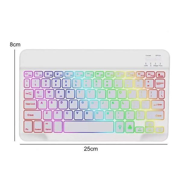 Универсальная беспроводная Bluetooth клавиатура + мышка с RGB подсветкой 25х15см Белая Кл-м-Б фото