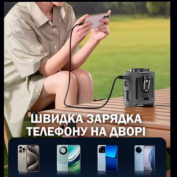 Вентилятор портативний 3в1 з ліхтариком і повербанком 10000 мАг Універсальний Сірий 116384 фото