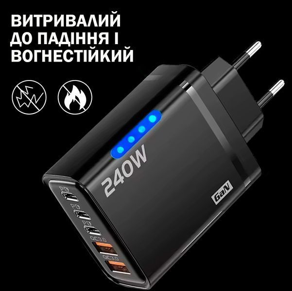 Сетевое зарядное устройство 5в1 USB-C GaN 240W с 3PD и 2QC3.0 Черный 117506 фото