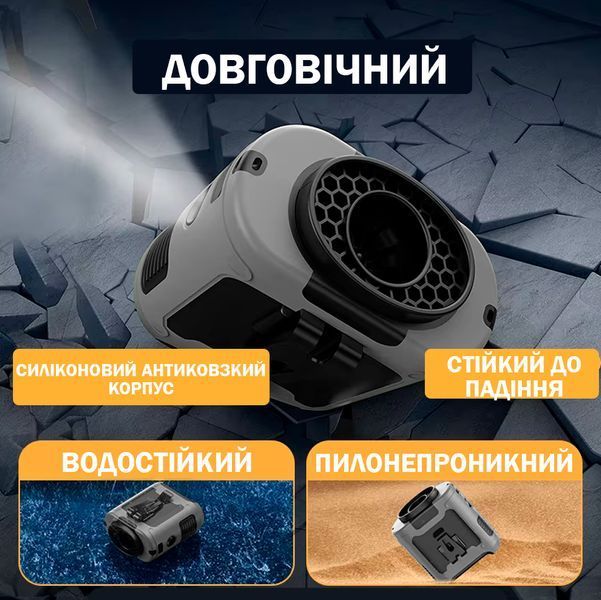 Вентилятор портативний 3в1 з ліхтариком і повербанком 10000 мАг Універсальний Сірий 116384 фото