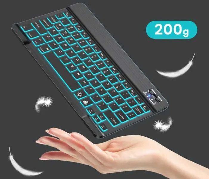 Универсальная беспроводная Bluetooth клавиатура + мышка с RGB подсветкой 25х15см Белая Кл-м-Б фото