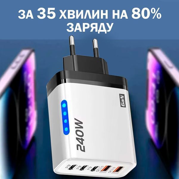 Сетевое зарядное устройство 5в1 USB-C GaN 240W с 3PD и 2QC3.0 Белый 117507 фото
