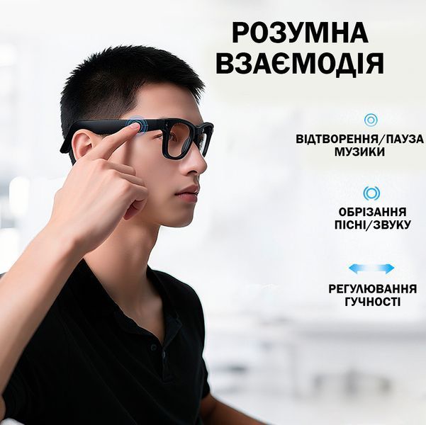 Умные очки Al Smart Glasses E-03L для фото и видеосъемки с искусственным интеллектом 8Мп/250 мАч /32 ГБ/1080р + 2шт сменные Линзы (прозрачные, черные) 117273 фото