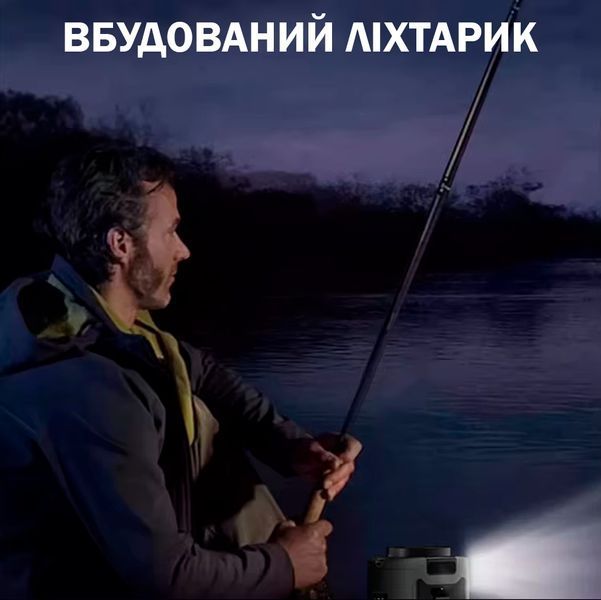 Вентилятор портативний 3в1 з ліхтариком і повербанком 10000 мАг Універсальний Чорний 116387 фото