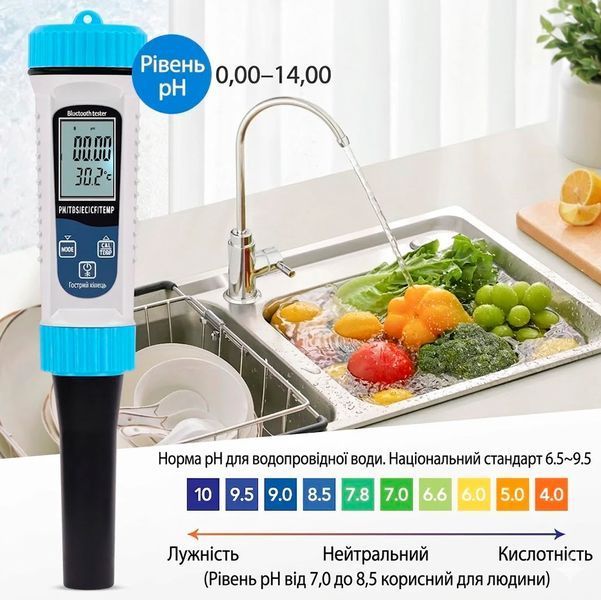 Цифровий аналізатор якості води Tuya Bluetooth 5в1 з температурою 117590 фото