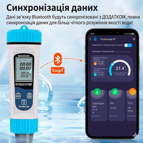 Цифровий аналізатор якості води Tuya Bluetooth 5в1 з температурою 117590 фото