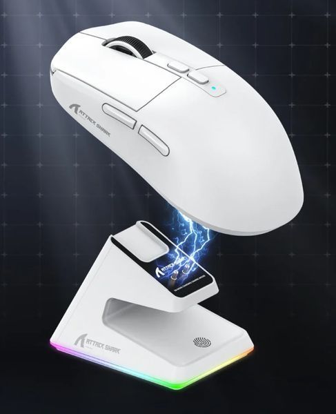Беспроводная игровая портативная мышь Attack Shark X6 PAW3395 с зарядной базой Bluetooth Белый 115524 фото