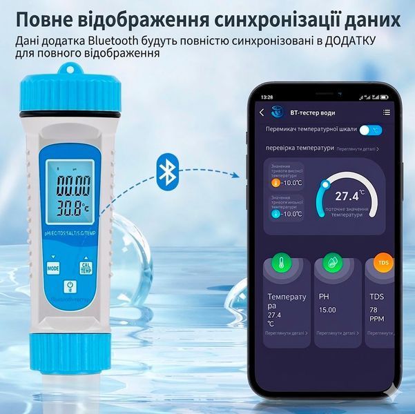 Профессиональный анализатор качества воды Bluetooth 6в1 с температурой 117591 фото