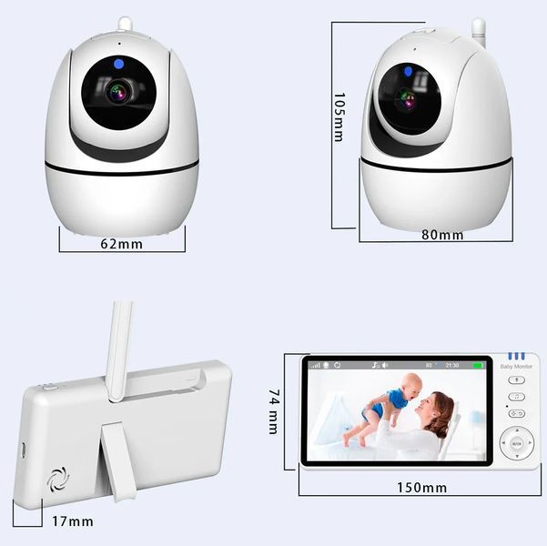 Видеоняня с дисплеем ABM501 с поворотной камерой и двухсторонней связью USB/HD 720P/3500 мАч 117109 фото