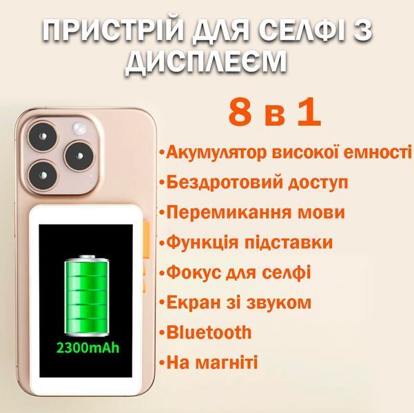 Магнитный экран RK-X40F HD для селфи для задней камеры со звуком для iPhone 16, 15, 14 Pro Max, Android, Xiaomi 14 Ultra Аккумуляторный Белый 116940 фото