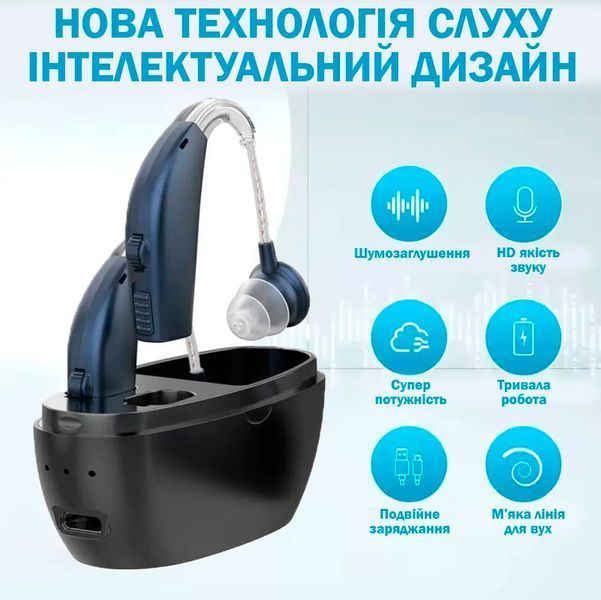 Цифровой Слуховой Аппарат с функцией шумоподавления 5 уровней регулировки с кейсом Черно-синий 117581 фото
