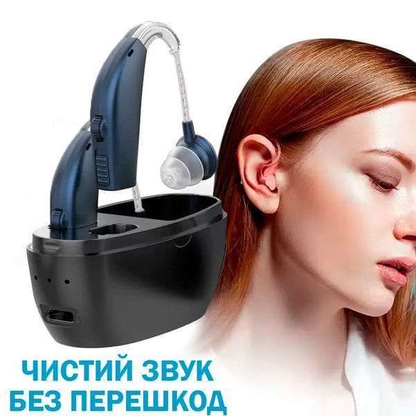 Цифровой Слуховой Аппарат с функцией шумоподавления 5 уровней регулировки с кейсом Черно-синий 117581 фото