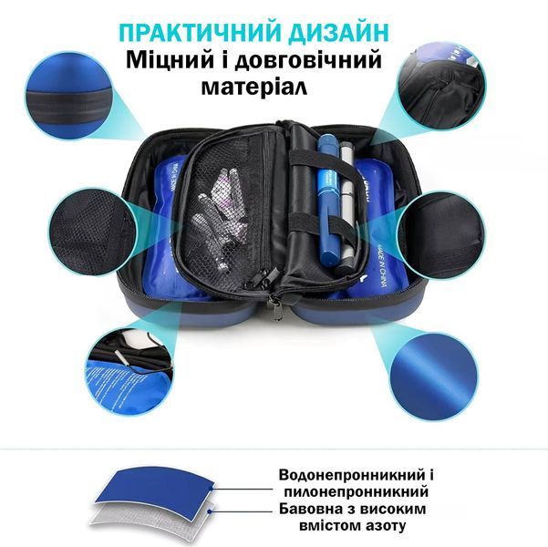 Термо-кейс для інсуліну - портативна сумка-холодильник для діабетиків з льодовими акумуляторами Синій 117051 фото