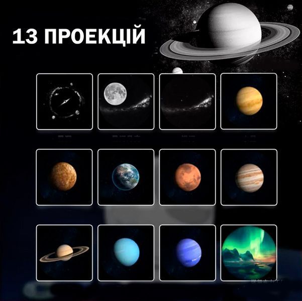 Проектор звездного неба с эффектом Метеорита + 13 проекций 4К космоса UFT с колонкой Bluetooth Ночник Белый 116958 фото