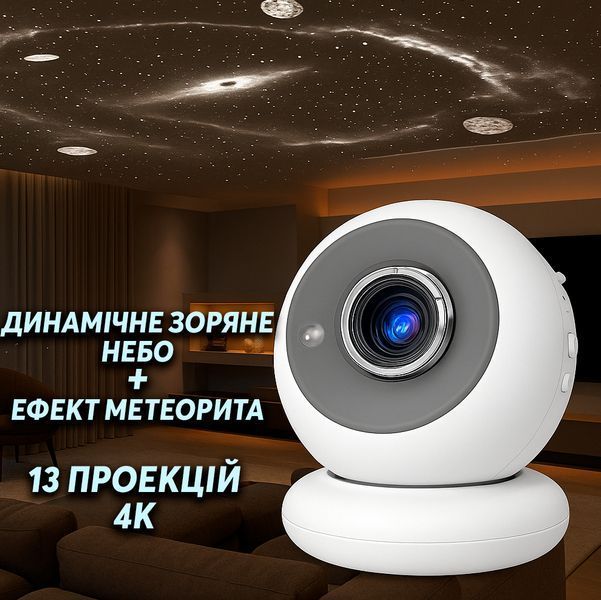 Проектор звездного неба с эффектом Метеорита + 13 проекций 4К космоса UFT с колонкой Bluetooth Ночник Белый 116958 фото