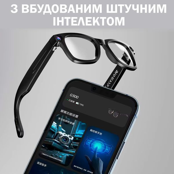 Умные очки G300 для фото и видеосъемки Al Chat GPT переводчик 220 мАч /1080P HD/Wi-Fi + 2шт сменные Линзы (прозрачные, черные) 117164 фото