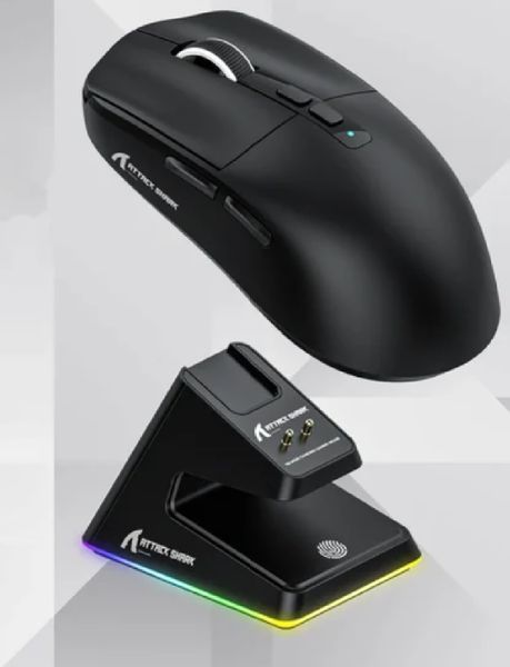 Игровая портативная беспроводная мышь Attack Shark X6 PAW3395 с зарядной базой + противоскользящие наклейки Bluetooth Черный 115933 фото