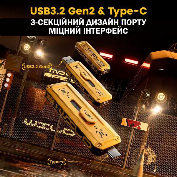 Наружный SSD Накопитель Флешка 128 Гб 1000Mb/с 2 в 1 USB 3.2 + Type-C Желтый 116969 фото