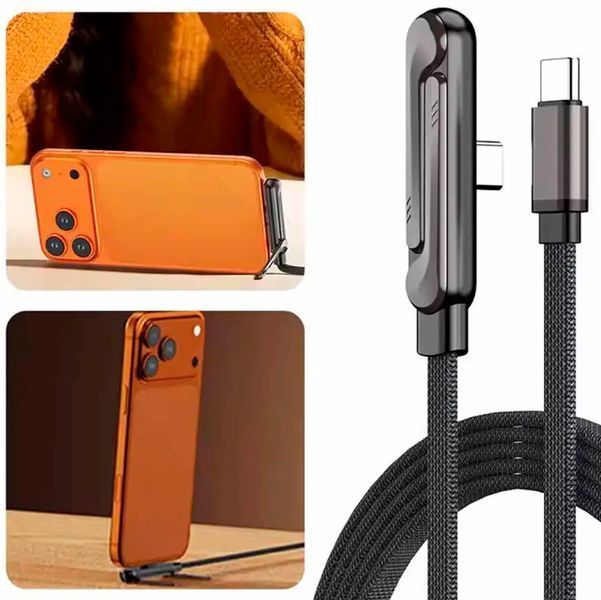 Швидка зарядка кабель 2в1 240W з підставкою для телефона Type-C &mdash; Type-C / USB-A 117578 фото