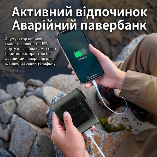 Вентилятор портативний 3в1 з ліхтариком і повербанком 10000 мАг USB / Type C виходи і кріплення на пояс Чорний 117658 фото