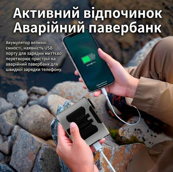 Вентилятор портативний 3в1 з ліхтариком і повербанком 10000 мАг USB / Type C виходи і кріплення на пояс Сірий 117660 фото
