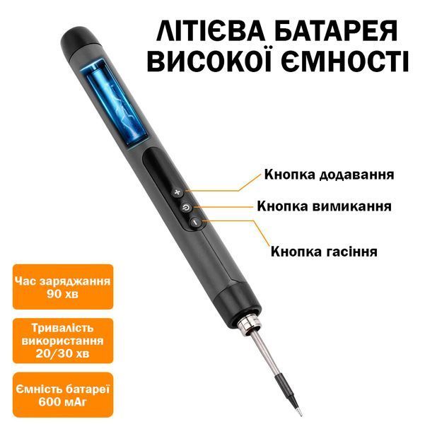 Беспроводной Компактный Паяльник с аккумулятором и дисплеем в кейсе USB 600mAh Черный 117337 фото