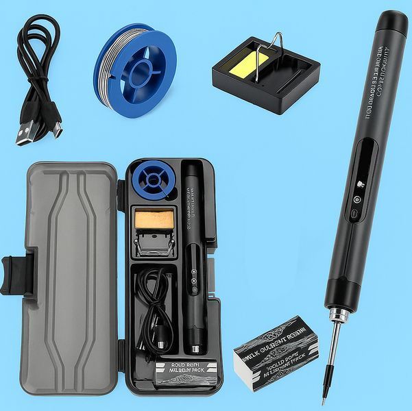 Беспроводной Компактный Паяльник с аккумулятором и дисплеем в кейсе USB 600mAh Черный 117337 фото