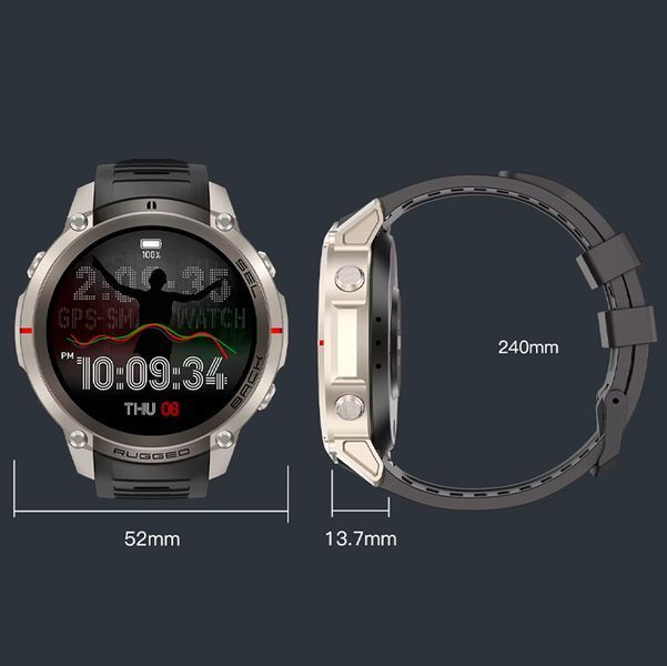 Смарт Часы DM59 GPS, 5ATM, с компасом, барометром, экран 1,43" HD AMOLED 500 mAh + 2 сменных ремешкаЧерный 117670 фото