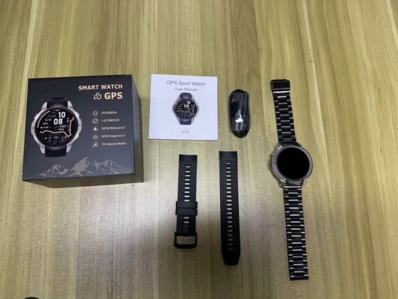 Смарт Часы DM59 GPS, 5ATM, с компасом, барометром, экран 1,43" HD AMOLED 500 mAh + 2 сменных ремешкаЧерный 117670 фото