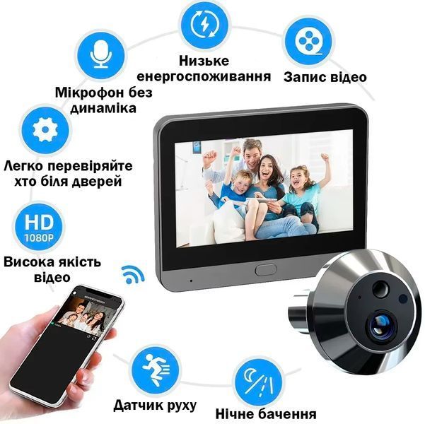 Дверной глазок Беспроводной Tuya Smart 1080P Wi-Fi с 4.3&rdquo;дисплеем и камерой ночного видения 116492 фото