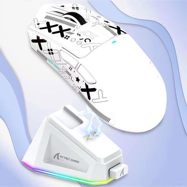 Мышка Игровая Беспроводная Attack Shark X11 22000 DPI PAW3311 с зарядной догстанцией RGB подсветкой Белая 116272 фото