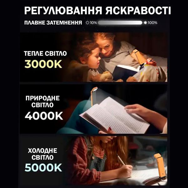 Лампа LED для ночного чтения 3 режима Лампа-закладка для книг Лед Оранжевая 116287 фото
