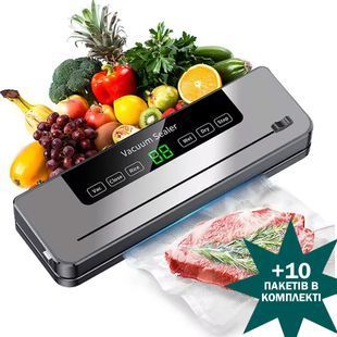 Вакуумный упаковщик Электрический для продуктов FKJ-5100 + 10 пакетов Вакууматор со встроенным резаком и дисплеем 116316 фото