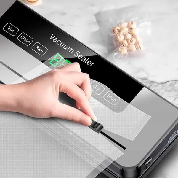 Вакуумный упаковщик Электрический для продуктов FKJ-5100 + 10 пакетов Вакууматор со встроенным резаком и дисплеем 116316 фото