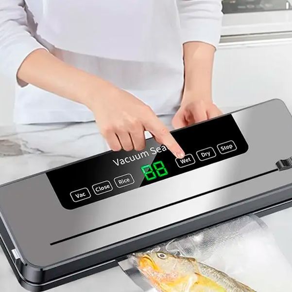 Вакуумный упаковщик Электрический для продуктов FKJ-5100 + 10 пакетов Вакууматор со встроенным резаком и дисплеем 116316 фото