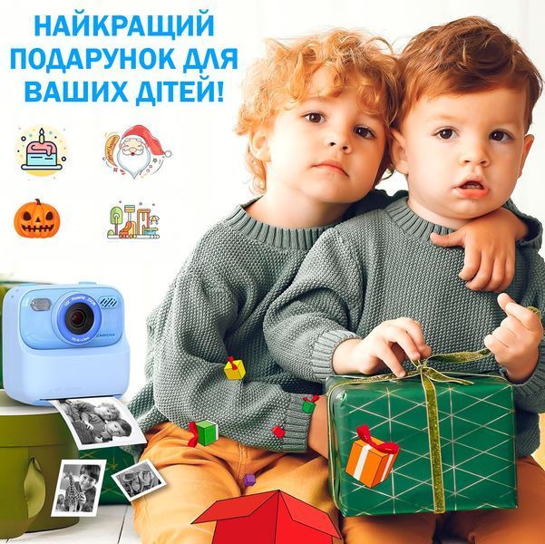 Детский фотоаппарат Цифровая камера мгновенной печати 32 Гб HD 1080P с двумя объективами + 3рул. фотобумаги Голубая 117031 фото