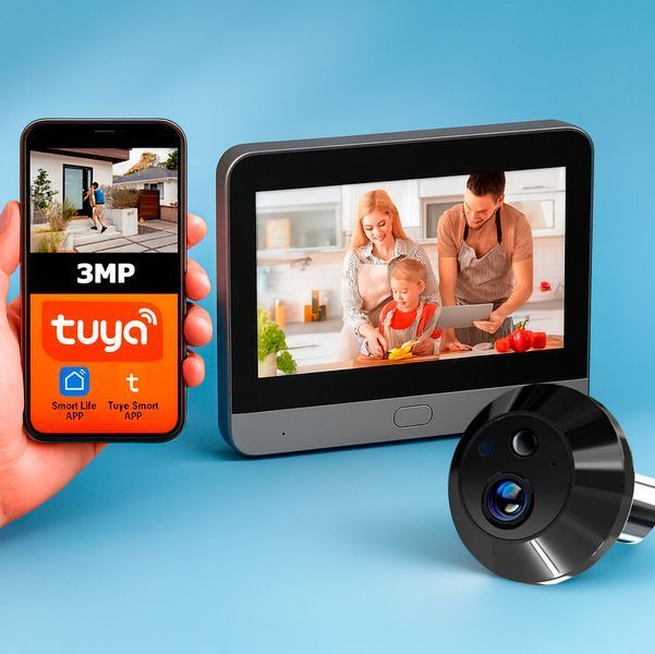 Умный Дверной Глаз Tuya Smart 1080P с 4.3" дисплеем и 3MP HD камерой Черный 117060 фото
