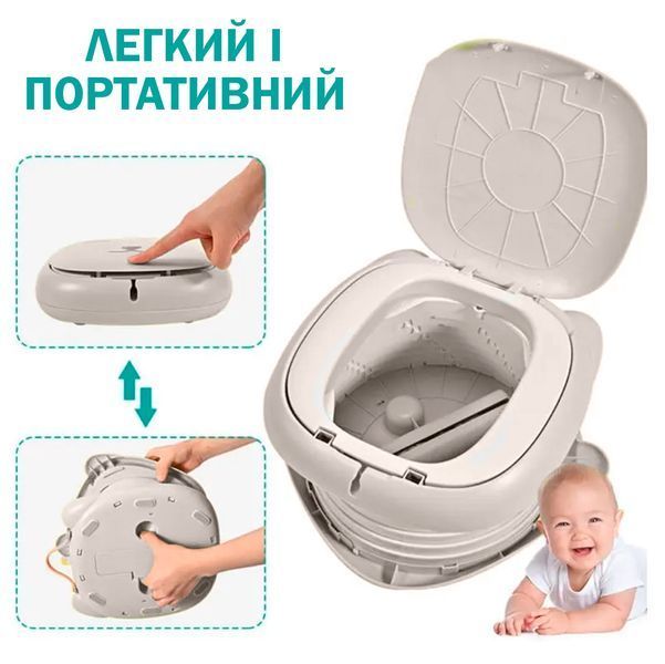 Портативный дорожный горшок для детей до 50 кг. + Чехол и Рулон пакетов Grey 116356 фото